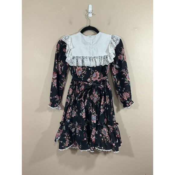 Vintage Miniworld Girls Floral Dress 12 Black Cottage Modest Prairie 90s Party - Picture 3 of 6